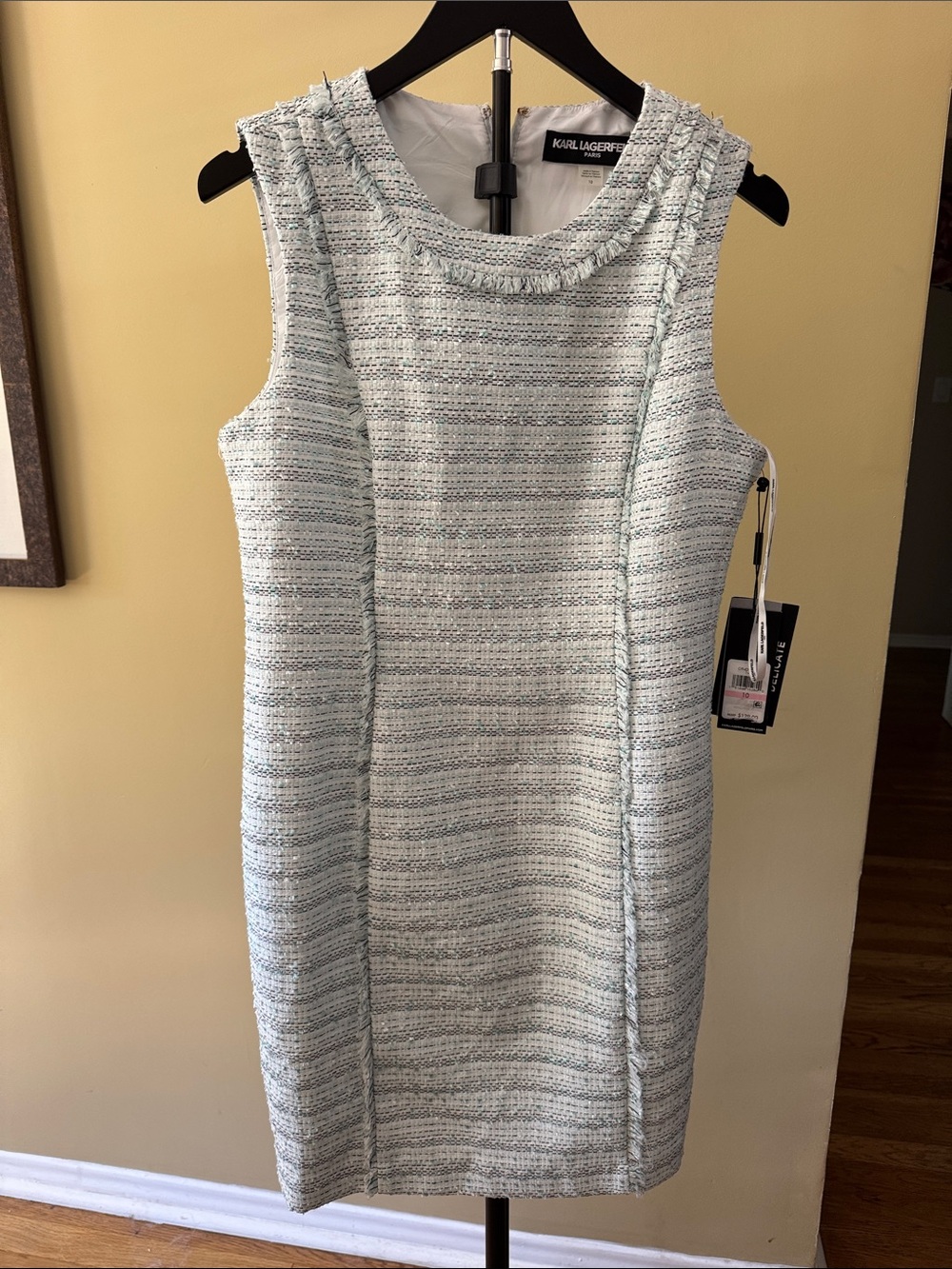 Karl Lagerfeld teal, cream and White Tweed Midi Dress